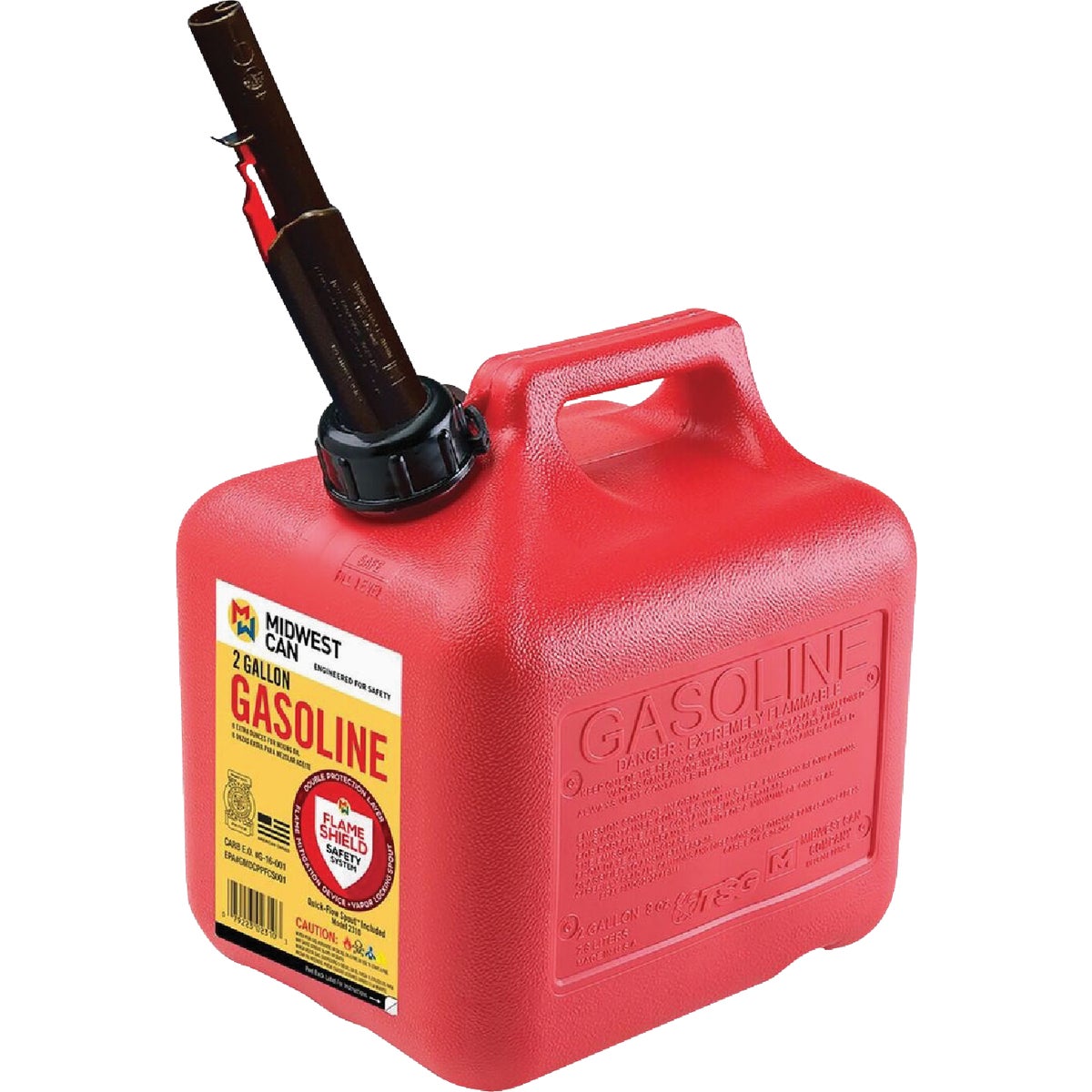 Midwest Can 2 Gal. Plastic Auto Shut-Off Gasoline Fuel Can, Red