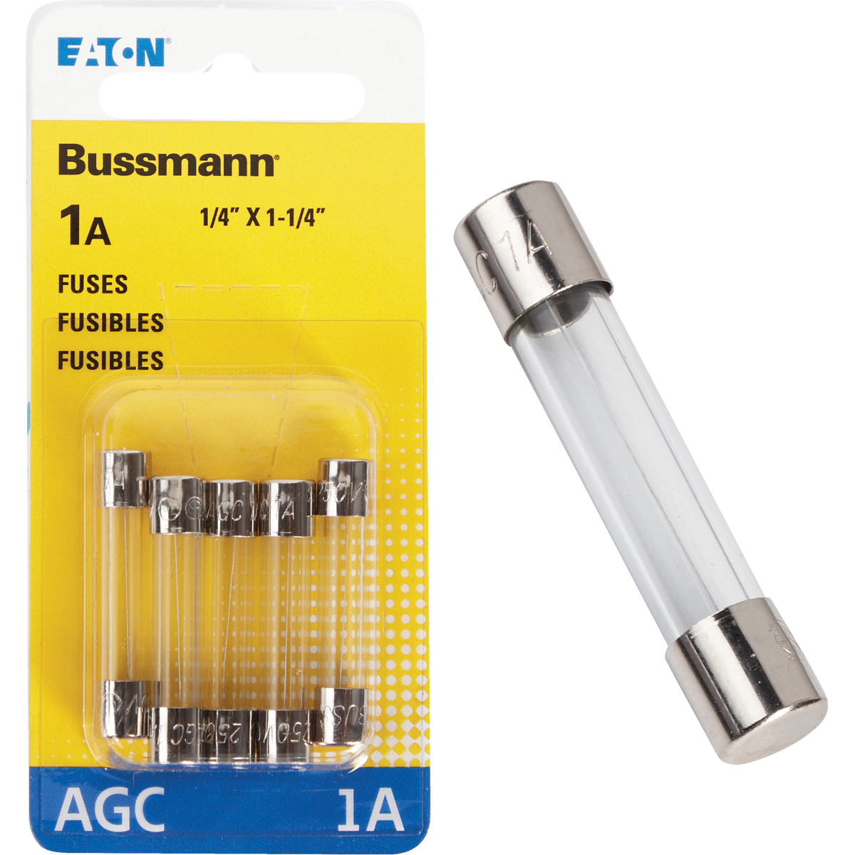 Bussmann 1A 250V AGC Glass Tube Automotive Fuse (5-Pack)