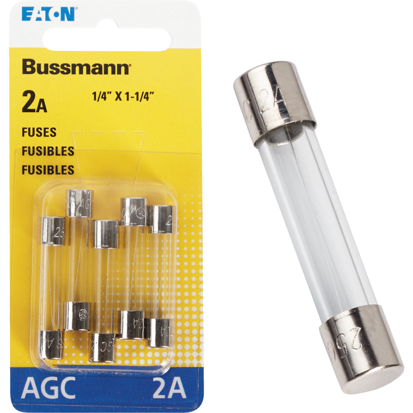 Bussmann 2A 250V AGC Glass Tube Automotive Fuse (5-Pack) Image 1