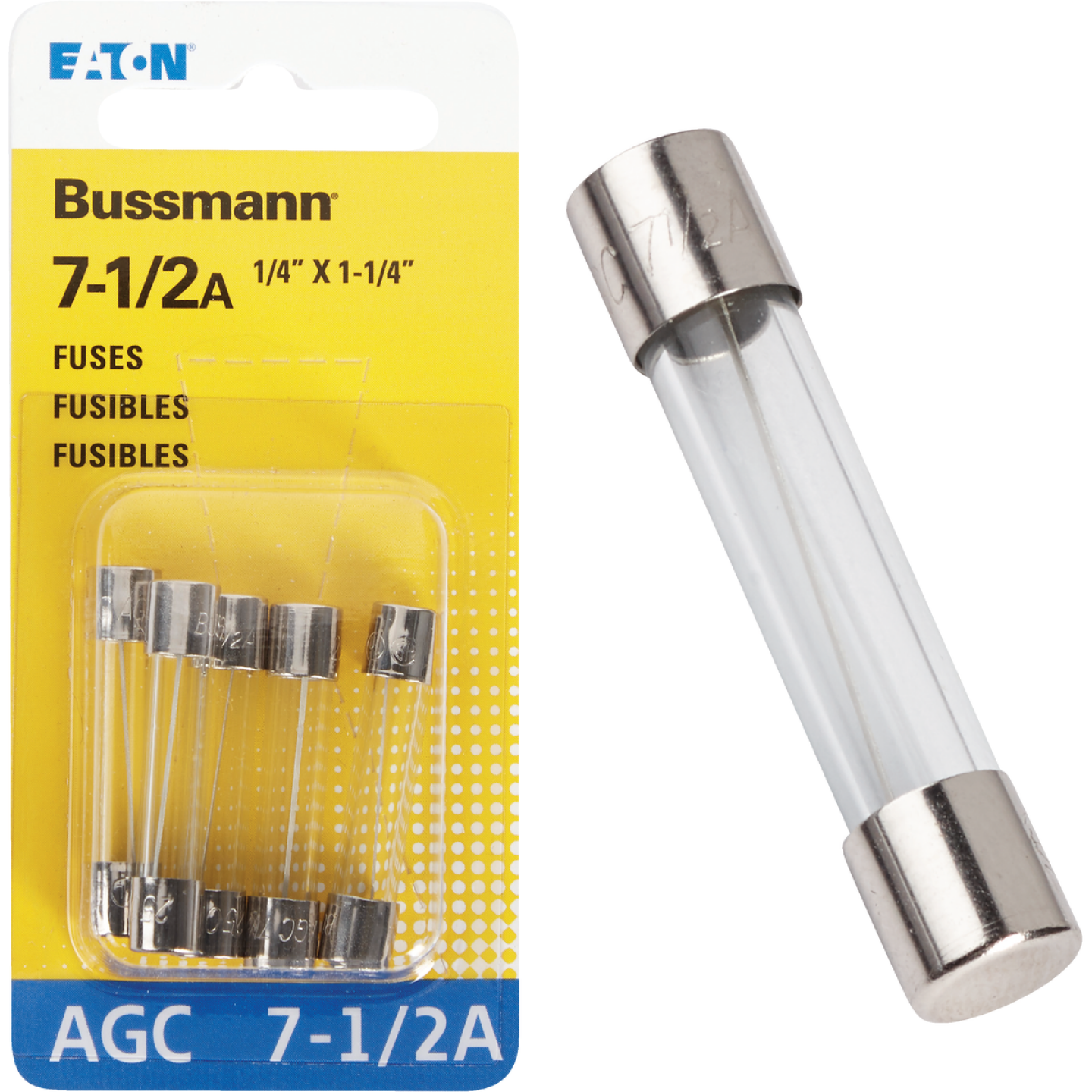 Bussmann 7-1/2A 250V AGC Glass Tube Automotive Fuse (5-Pack) Image 1