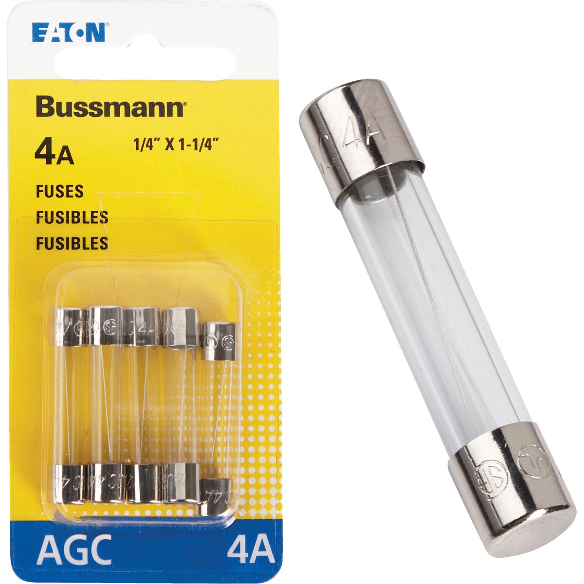 Bussmann 4A 250V AGC Glass Tube Automotive Fuse (5-Pack) Image 1