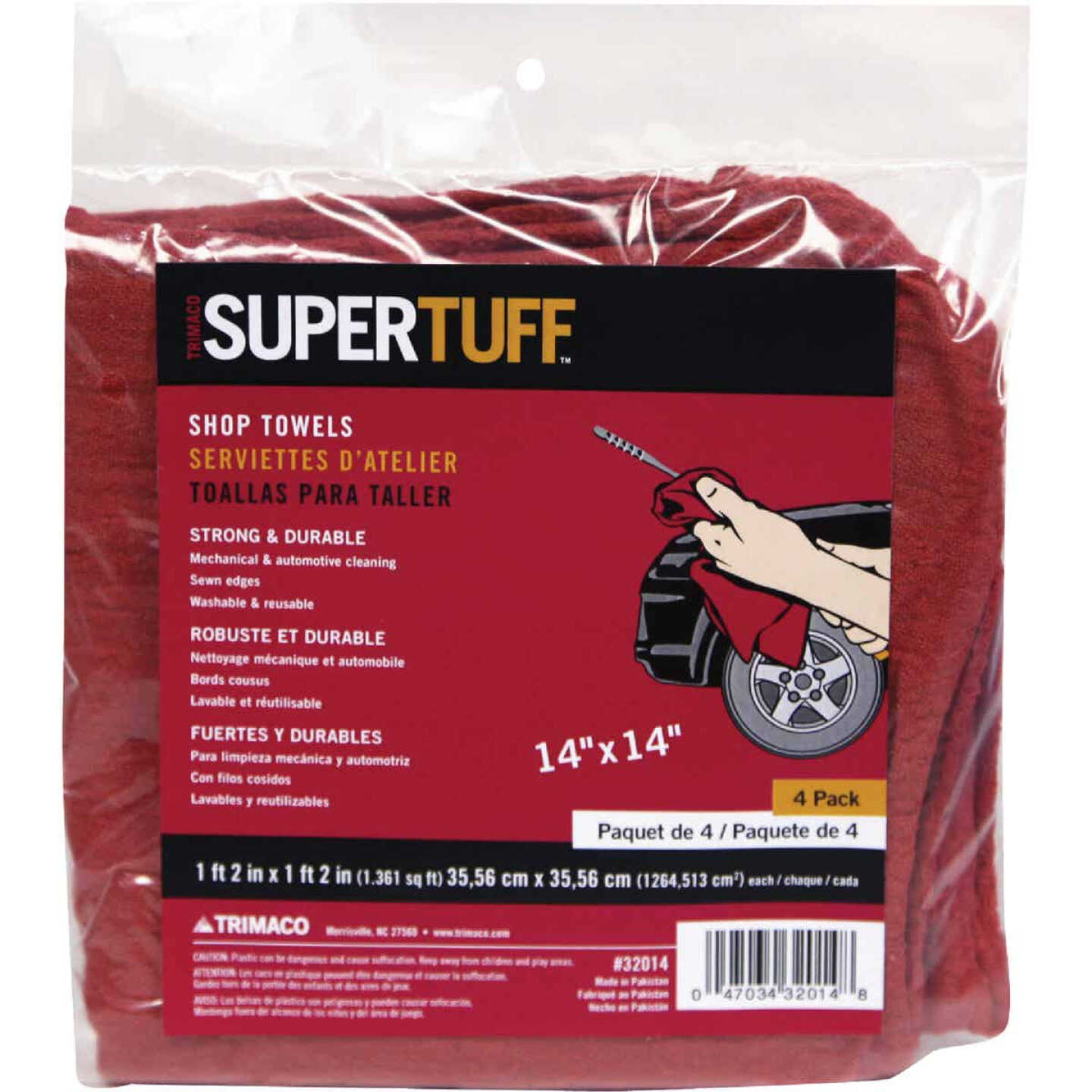 Trimaco SuperTuff 14 In. x 14 In. Red Shop Towels (4-Pack) Image 1