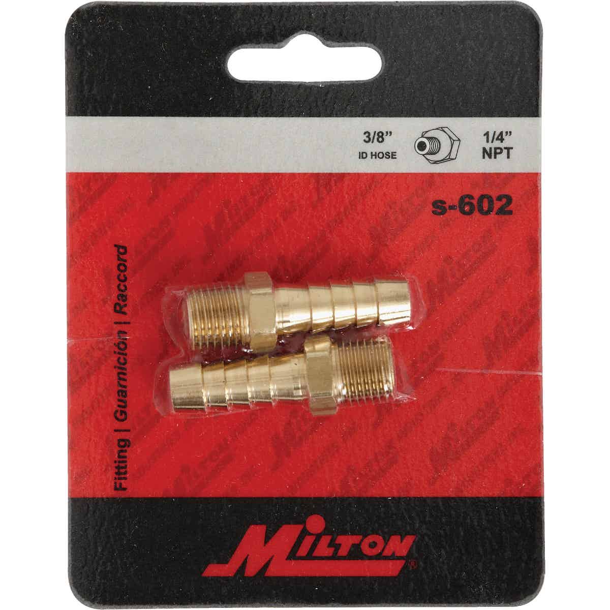 Milton 3/8 In. Barb 1/4 In. MNPT Brass Hose End (2-Pack) Image 2