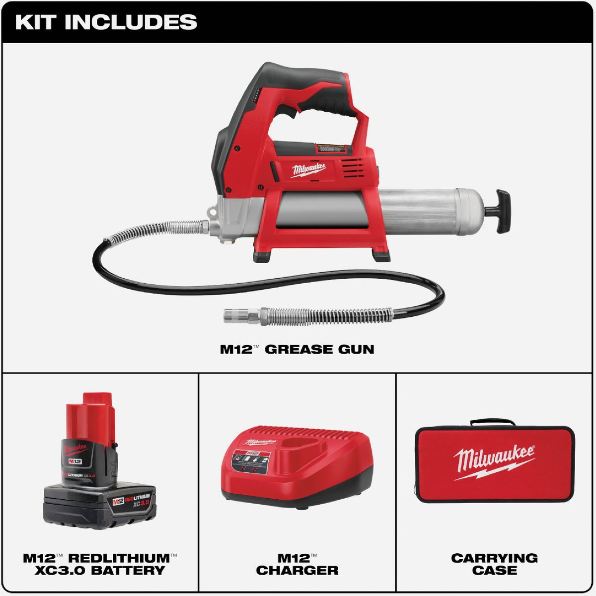 Milwaukee M12 12V Lithium-Ion Cordless Grease Gun Kit Image 2