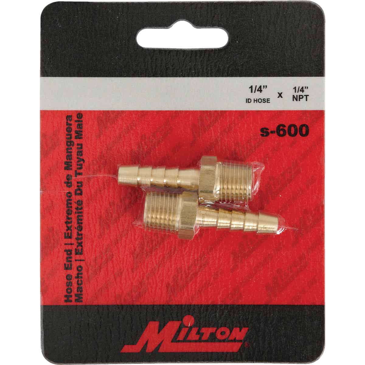 Milton 1/4 In. Barb 1/4 In. MNPT Brass Hose End (2-Pack) Image 2