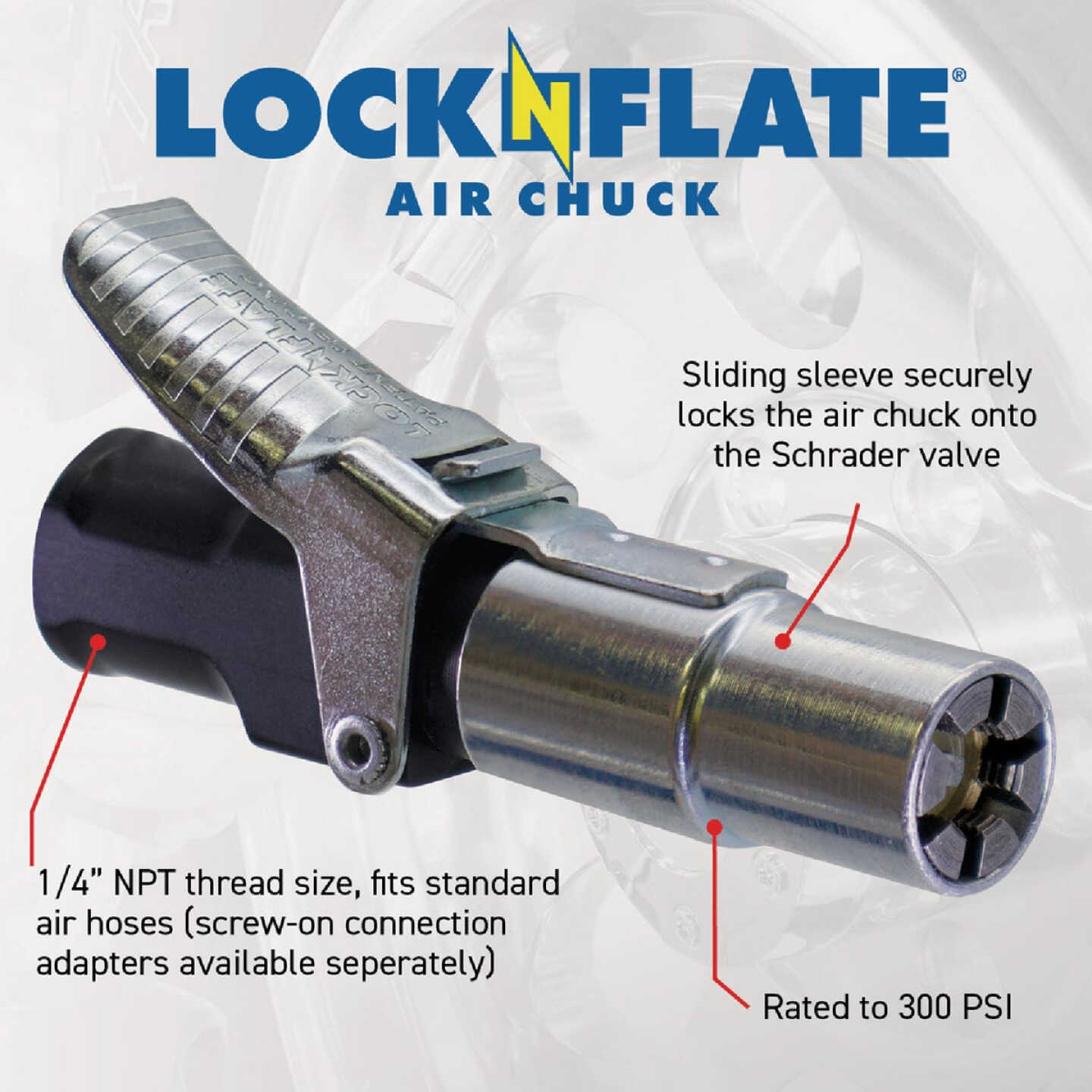 LockNFlate 1/4 NPT 150 psi Open Flow Air Chuck Image 2