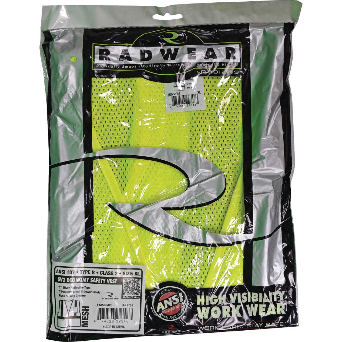 Safety Works Professional ANSI Class 2 Hi Vis Lime Mesh Safety Vest, 1 Size Fits Most Image 2