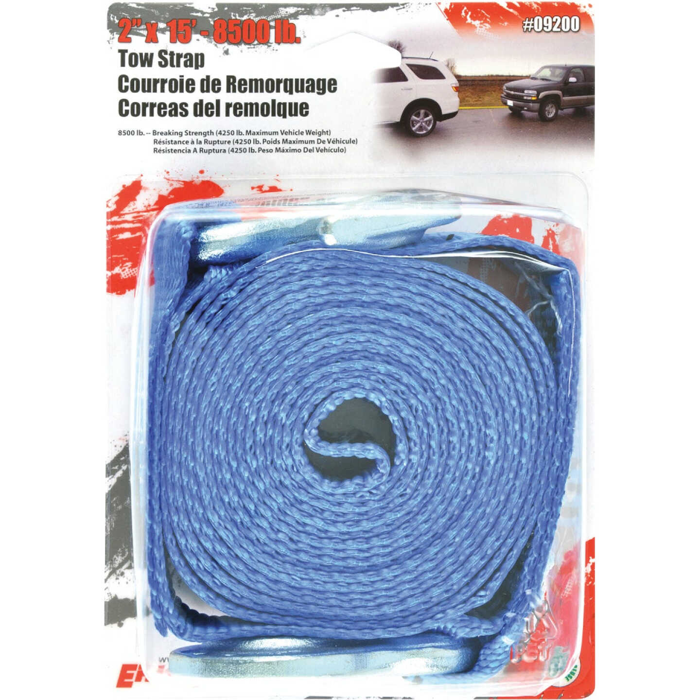 Erickson 2 In. x 15 Ft. 4250 Lb. Polyester Tow Strap with Hooks, Blue Image 2