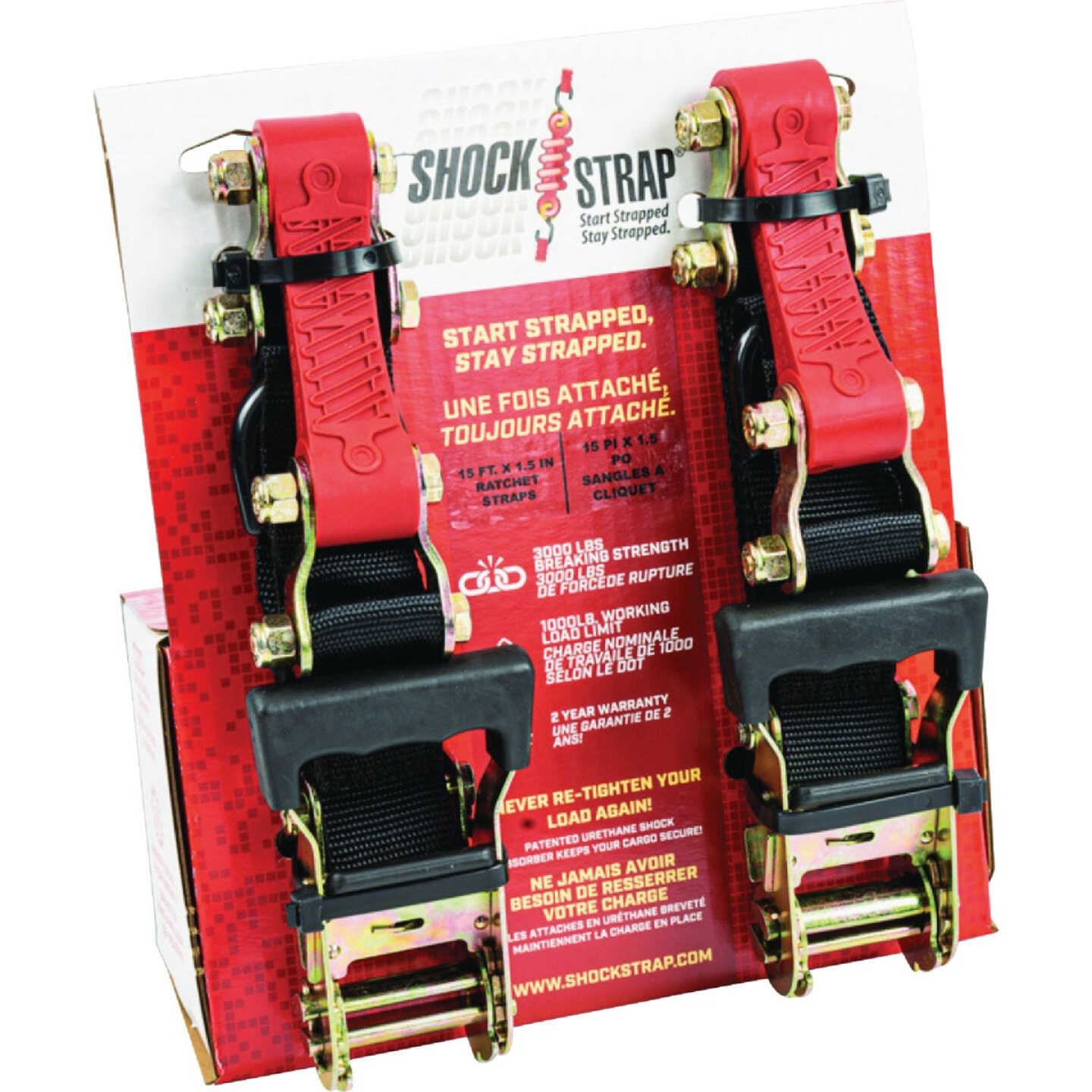 ShockStrap 15 Ft. x 1.5 In. Constant Tension Ratchet Tie Down Straps (2-Pack) Image 6