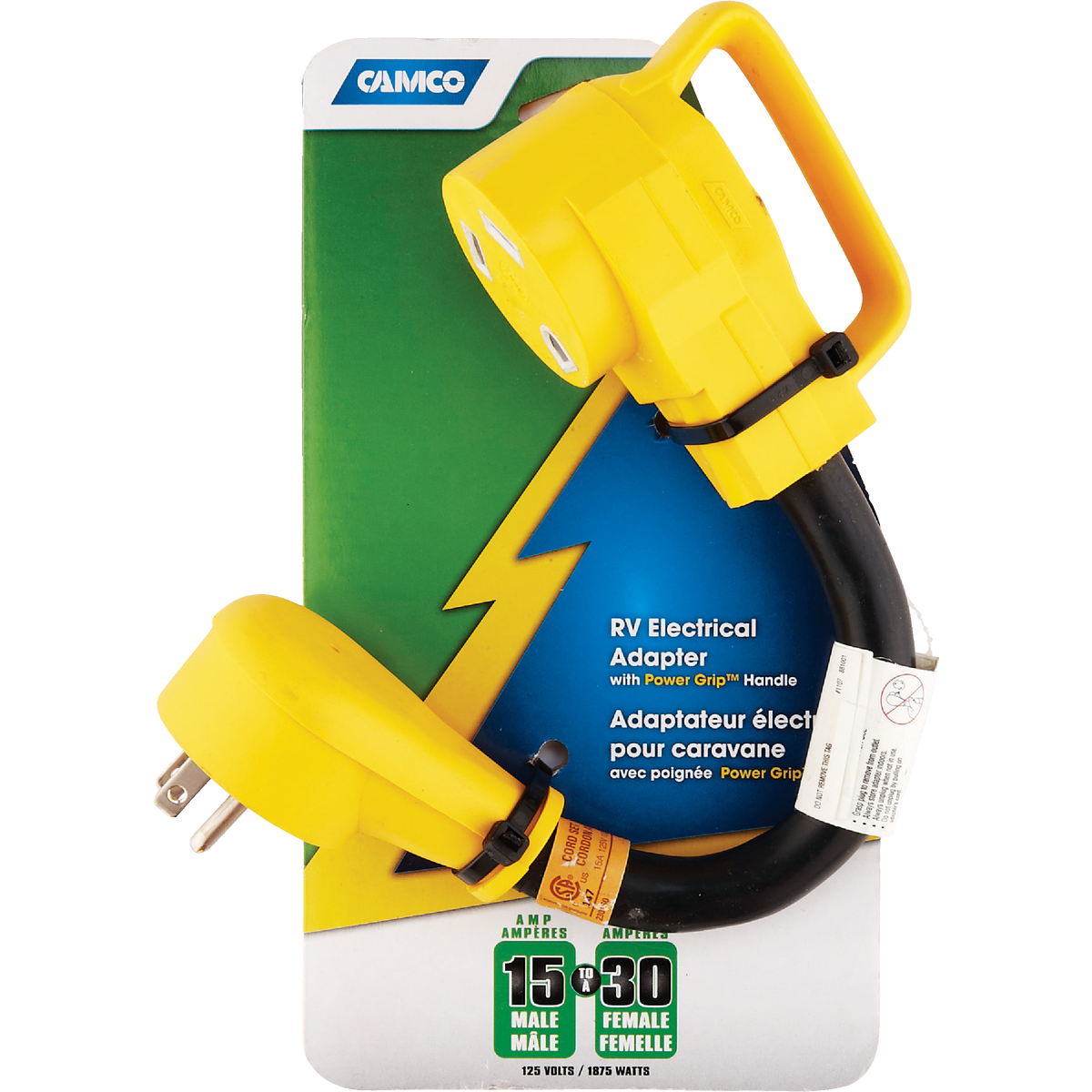 Camco PowerGrip 15A/30A Dogbone RV Power Cord Adapter Image 2