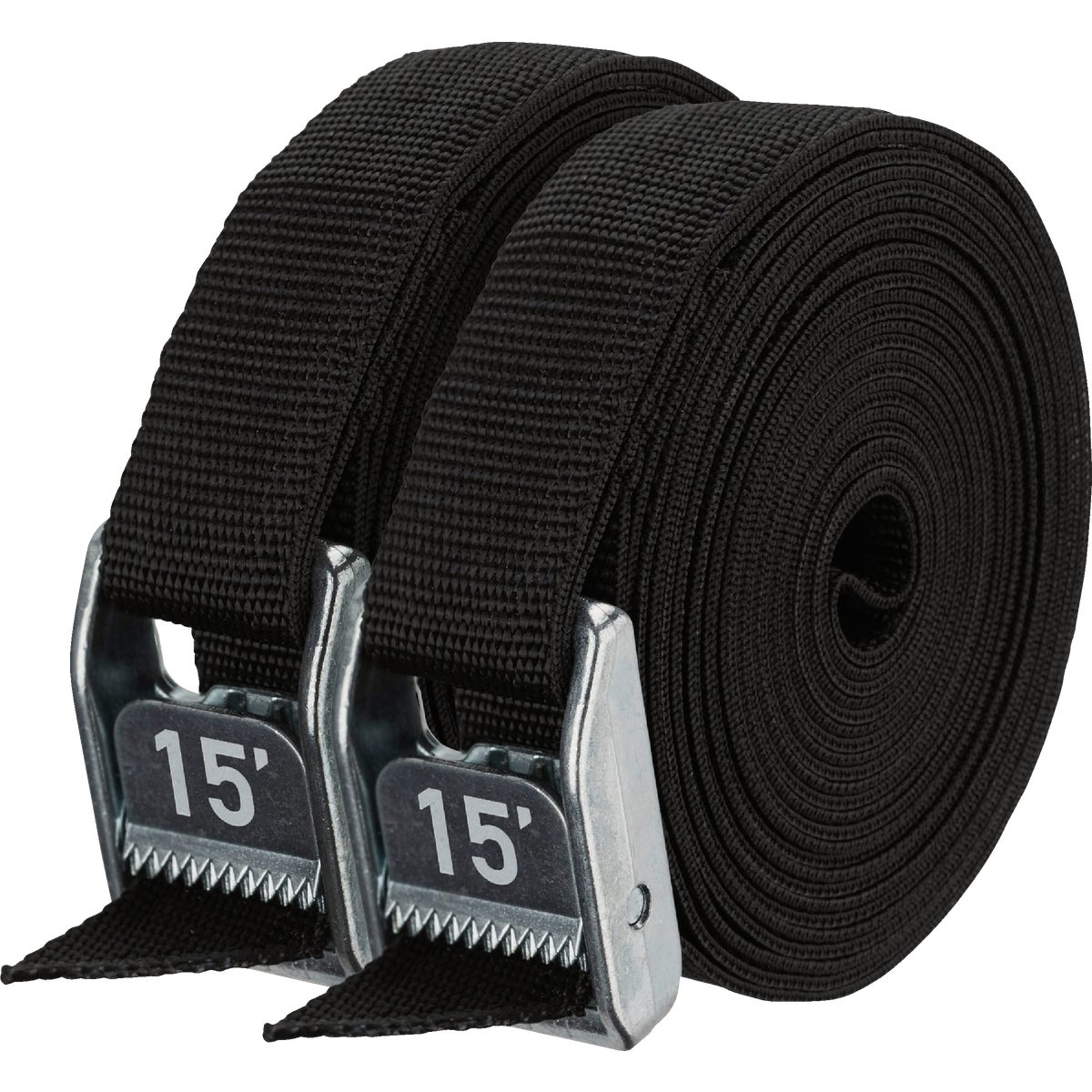 NRS 1 In. x 15 Ft. Stealth Black Heavy Duty Tie-Down Strap (2-Pack) Image 1