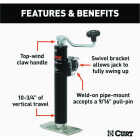 Curt 2000 Lb. Pipe-Mount Swivel Jack With Top Handle, 10 In. Travel Image 2