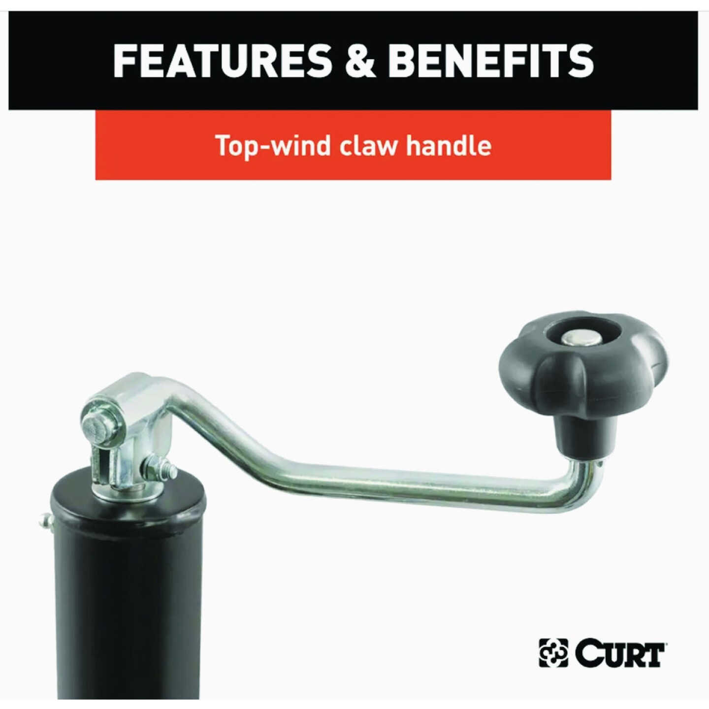Curt 2000 Lb. Pipe-Mount Swivel Jack With Top Handle, 10 In. Travel Image 3