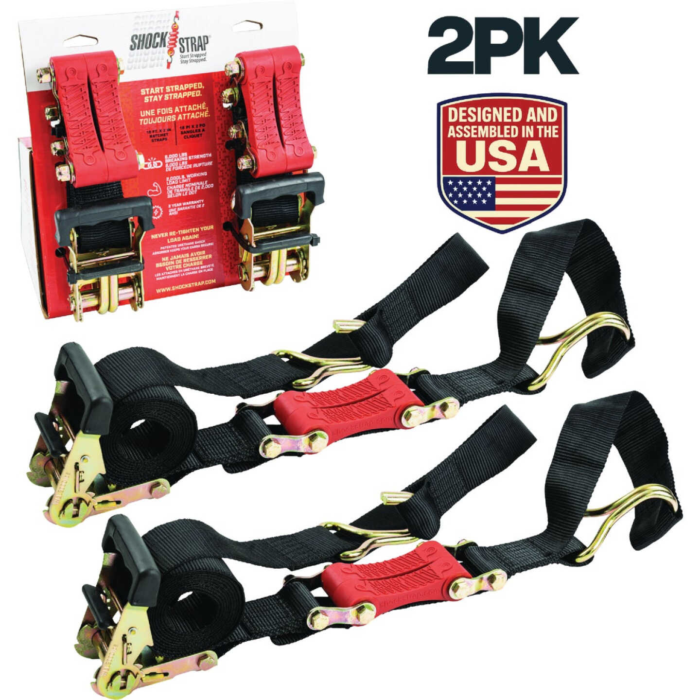 ShockStrap 18 Ft. x 2 In. Constant Tension Ratchet Tie Down Straps (2-Pack) Image 1