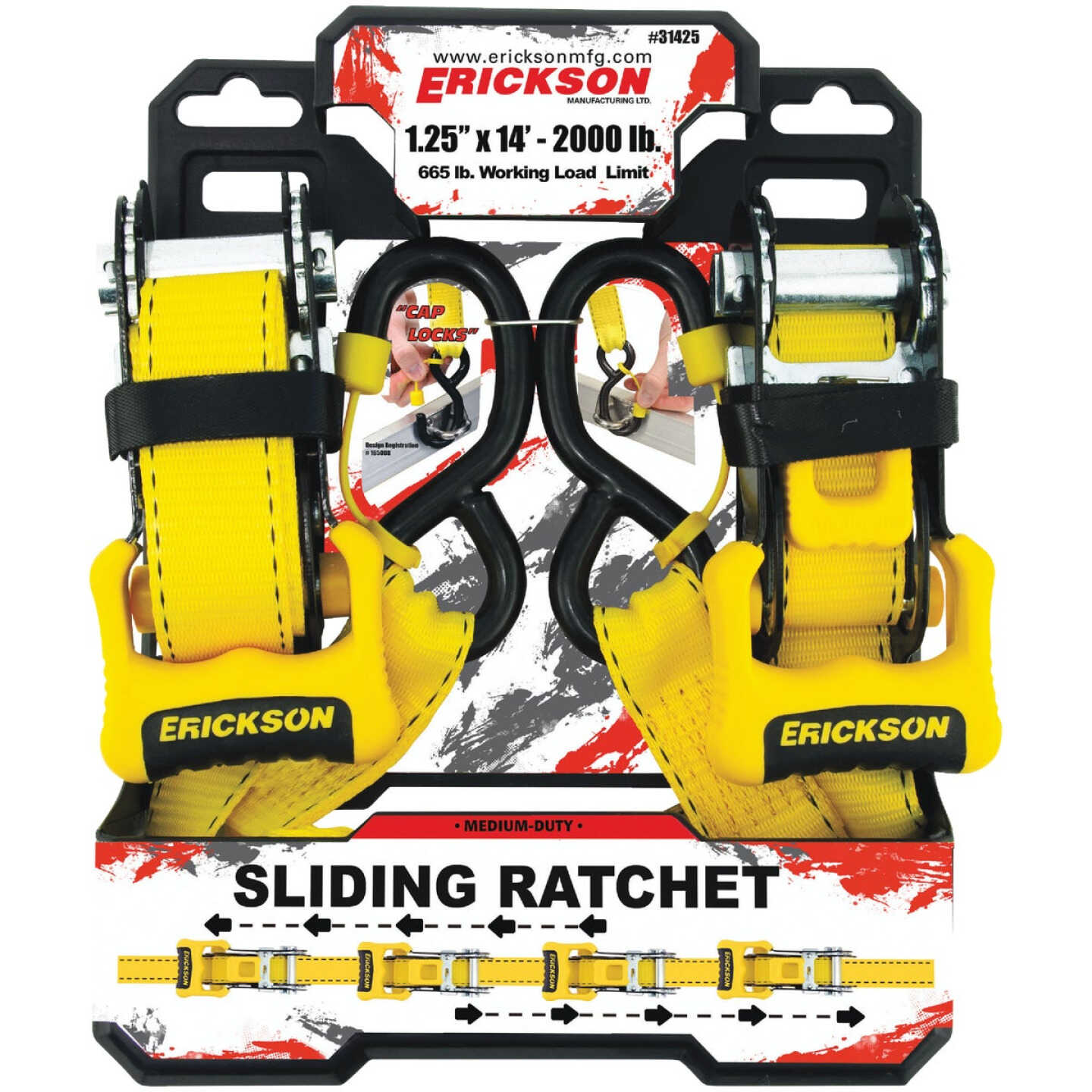 Erickson 1-1/4 In. x 14 Ft. 665 Lb. Sliding Ratchet Strap (2-Pack) Image 3
