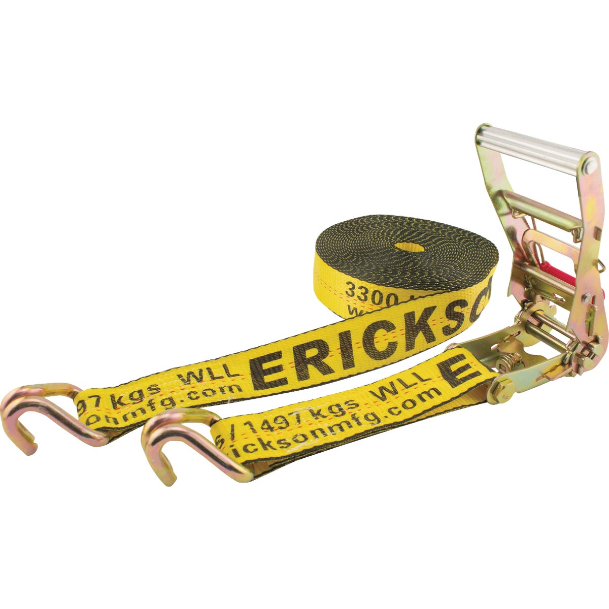 Erickson 2 In. x 30 Ft. 10,000 Lb. Long Handle Ratchet Double J-Hooks with Bonus Web Clamp