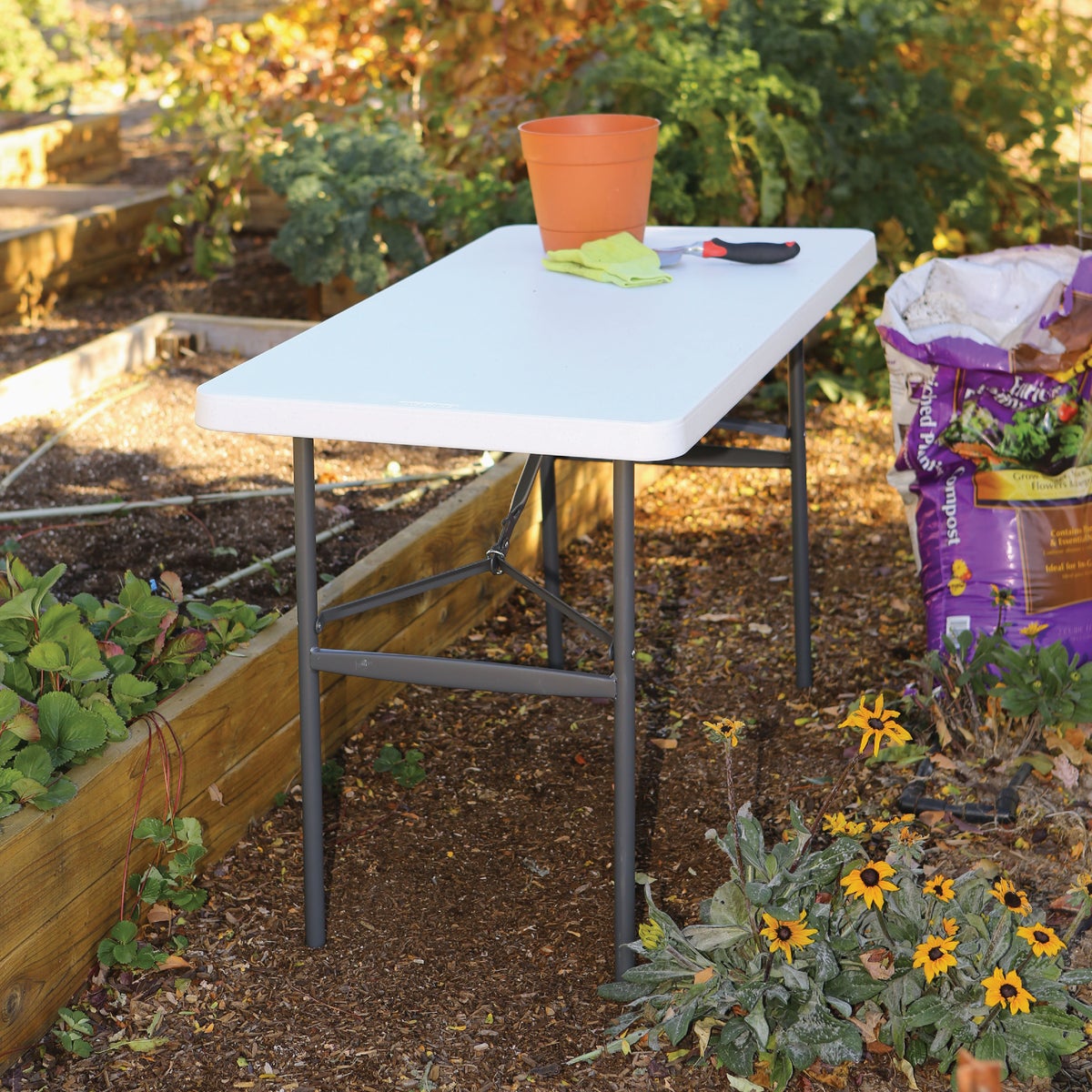 Lifetime 4 Ft. x 24 In. White Granite Light Commercial Folding Table Image 3