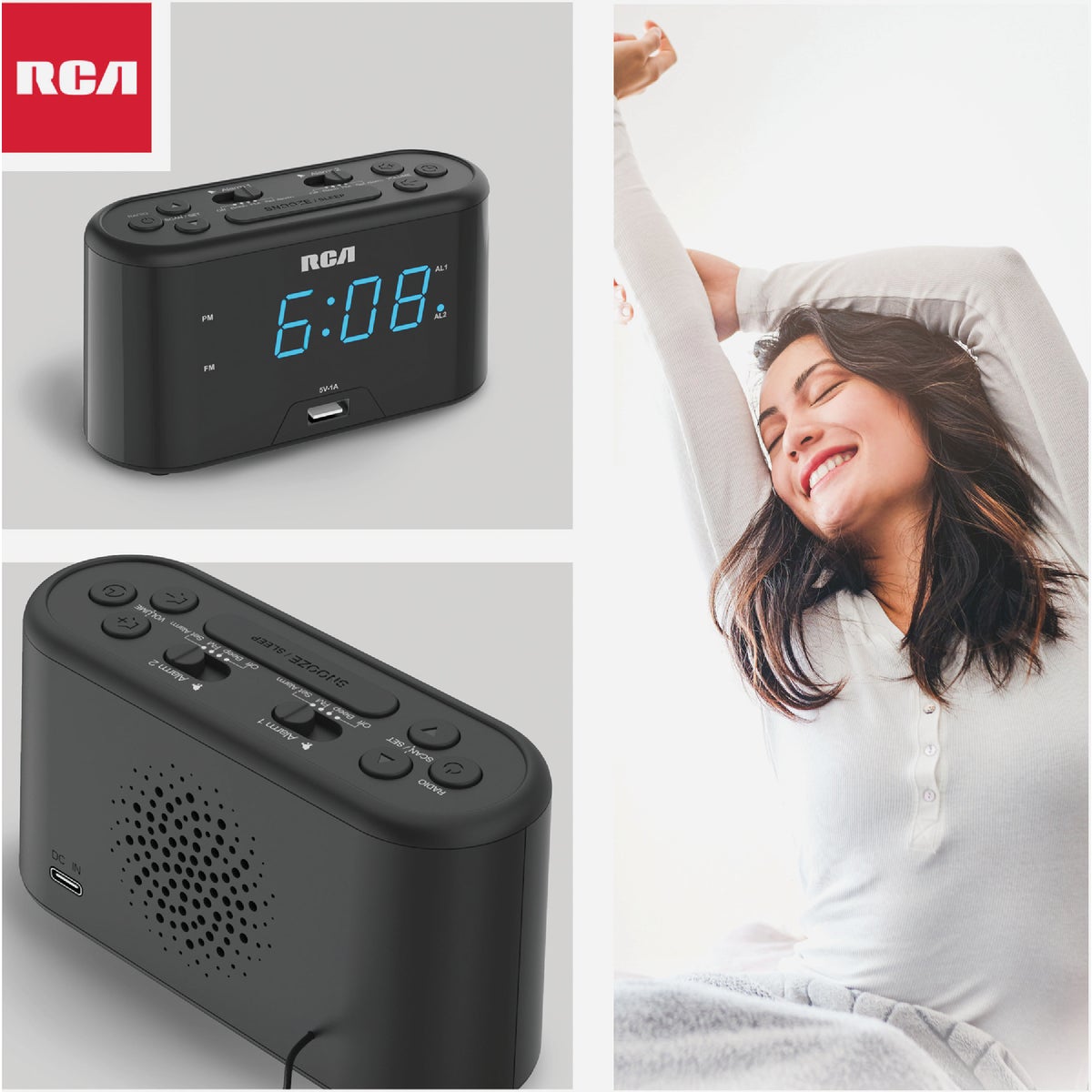 RCA USB Dual Alarm Clock Radio Image 2