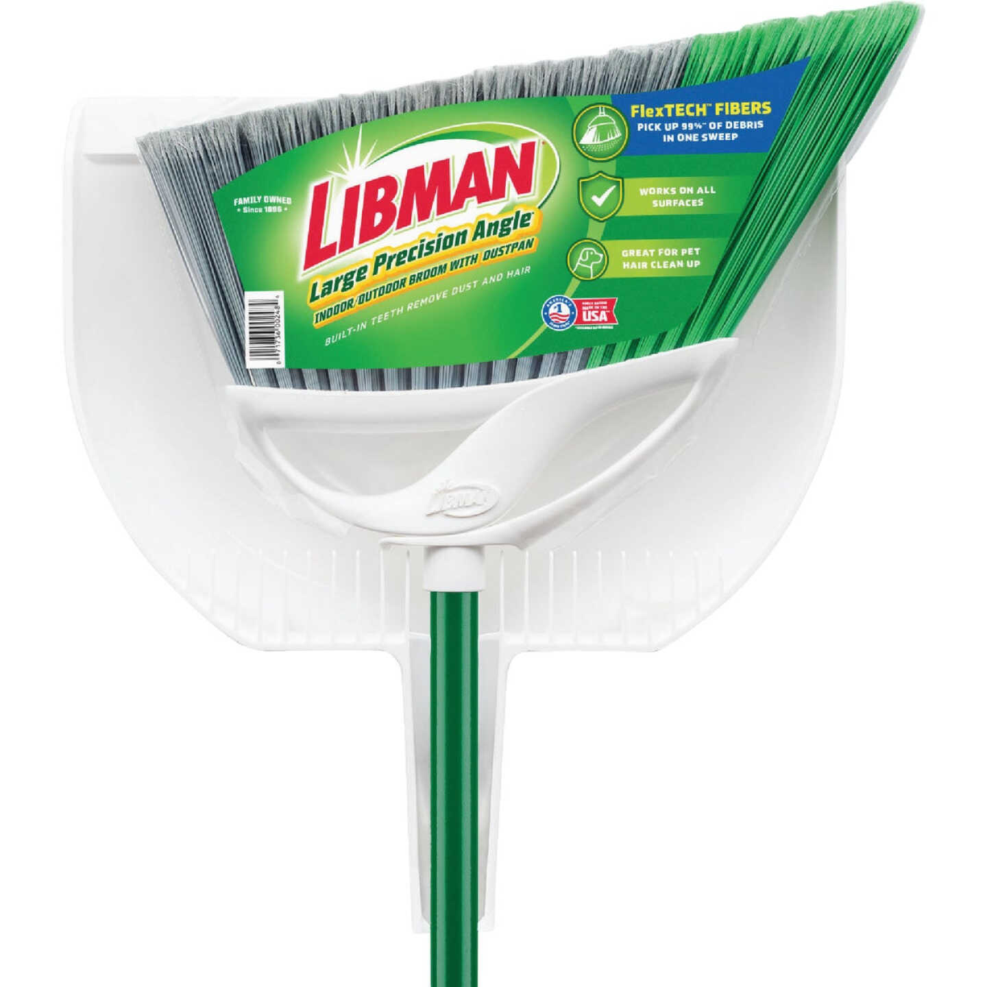 Libman 13 In. W. x 54 In. L. Steel Handle Large Precision Angle Broom with Dustpan Image 1