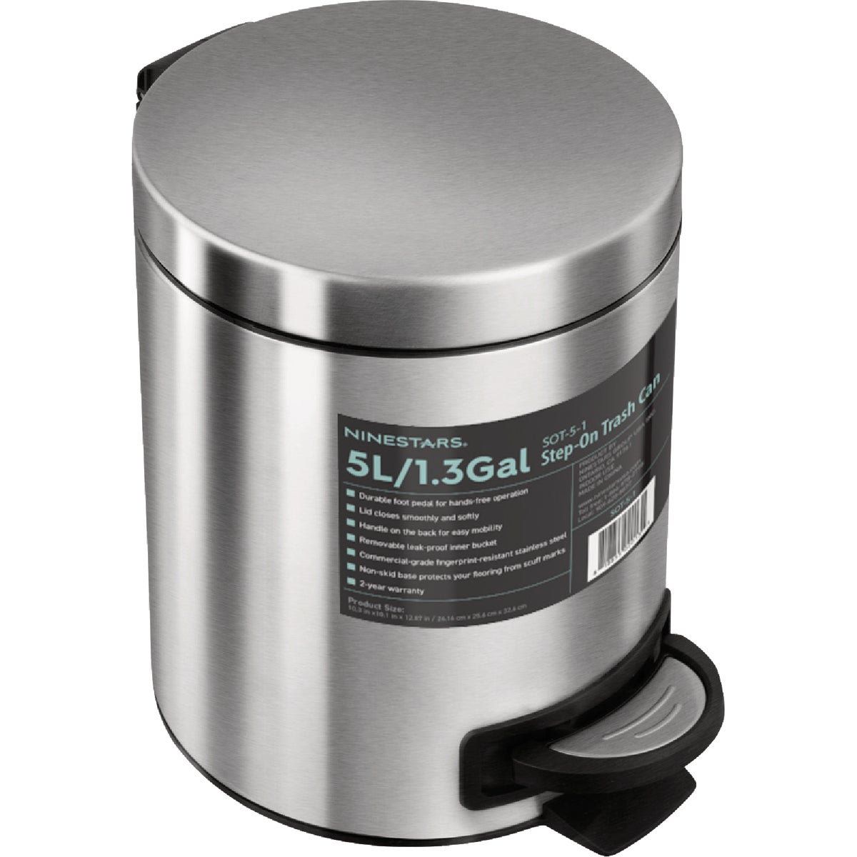 Ninestars 1.3 Gal. Foot Pedal Round Trash Can Image 6