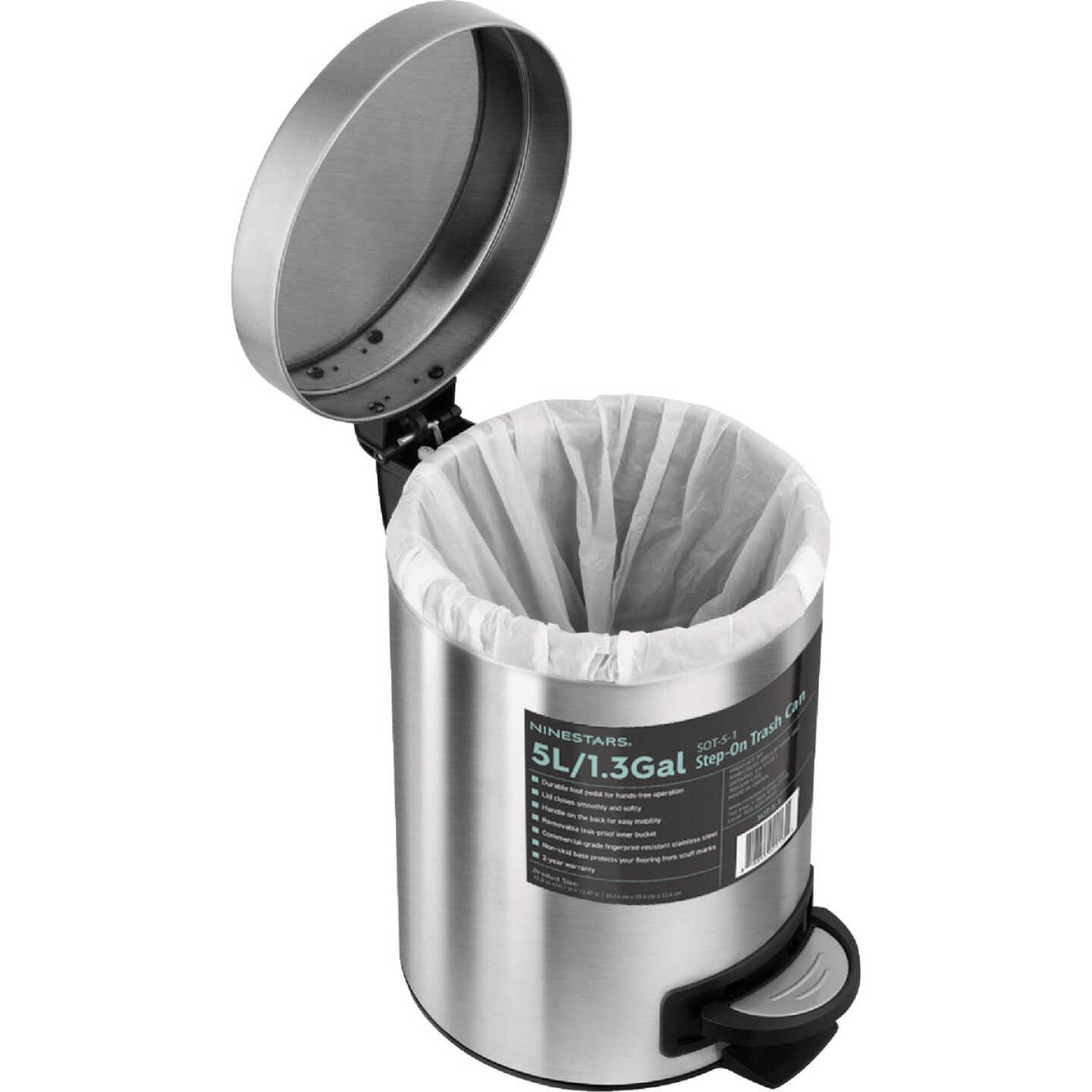 Ninestars 1.3 Gal. Foot Pedal Round Trash Can Image 5