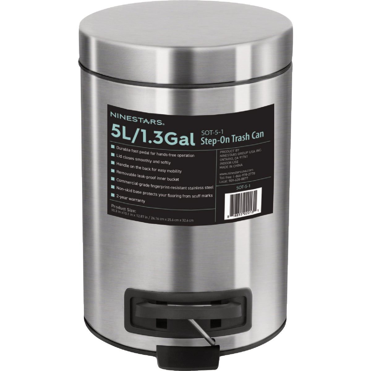 Ninestars 1.3 Gal. Foot Pedal Round Trash Can