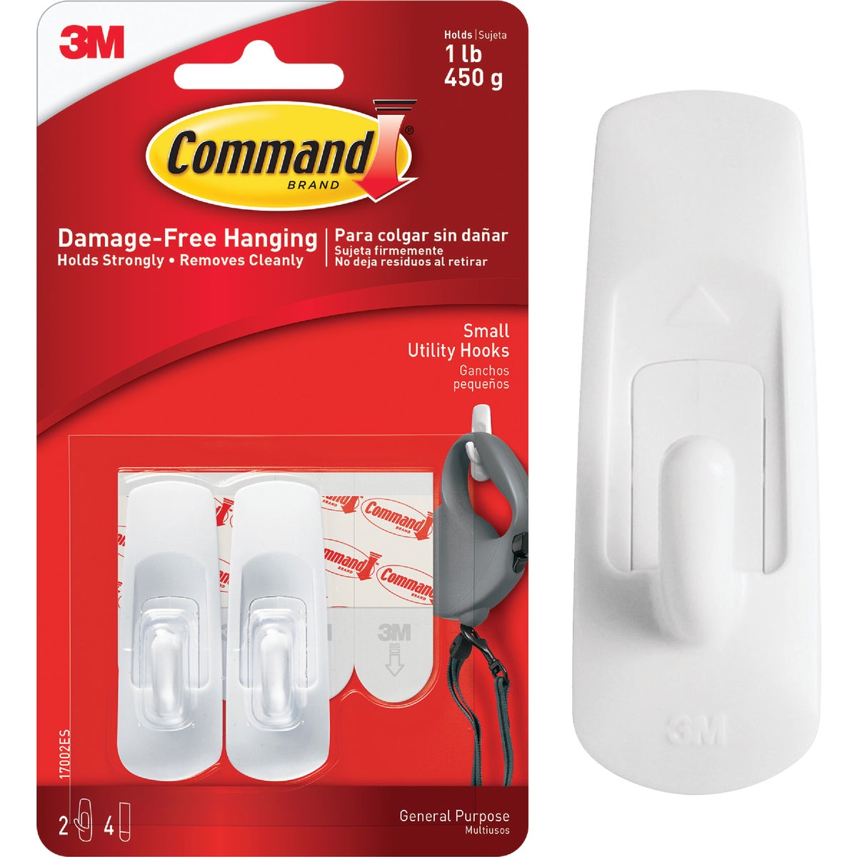 Command Small Utility Hook, White, 2 Hooks, 4 Strips Image 1