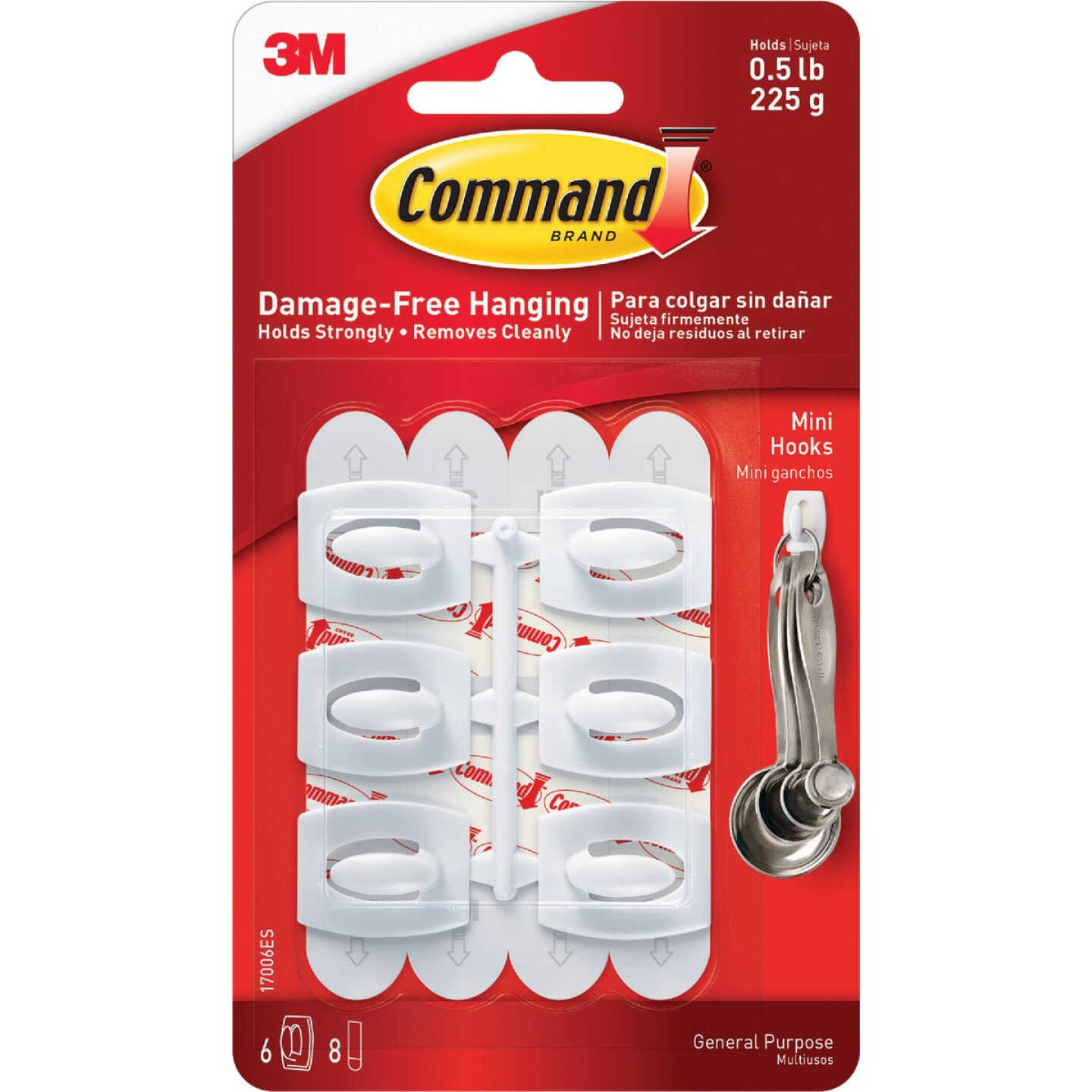Command Mini Hooks, White, 6 Hooks, 8 Strips Image 2