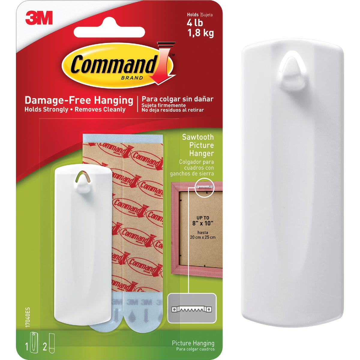 Command Sawtooth Picture Hanger, White, 1 Hanger, 2 Strips Image 1