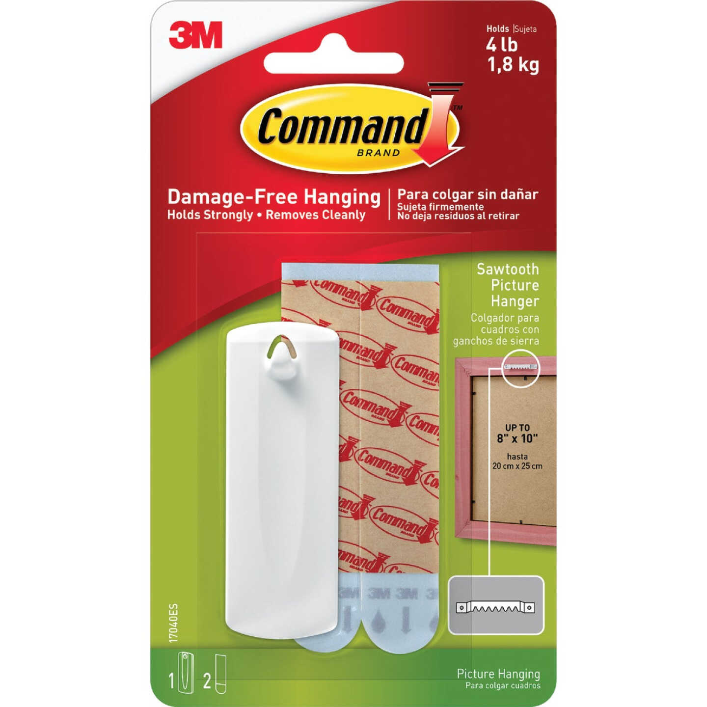 Command Sawtooth Picture Hanger, White, 1 Hanger, 2 Strips Image 2