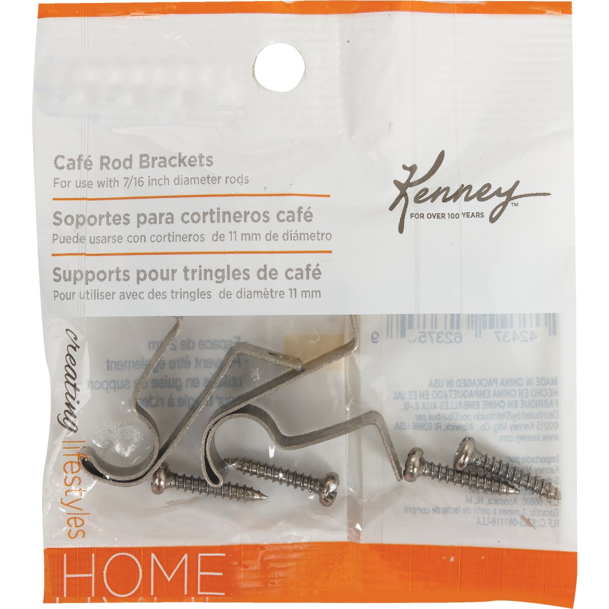 Kenney Silver 7/16 In. Cafe Rod Bracket (2-Pack) Image 2