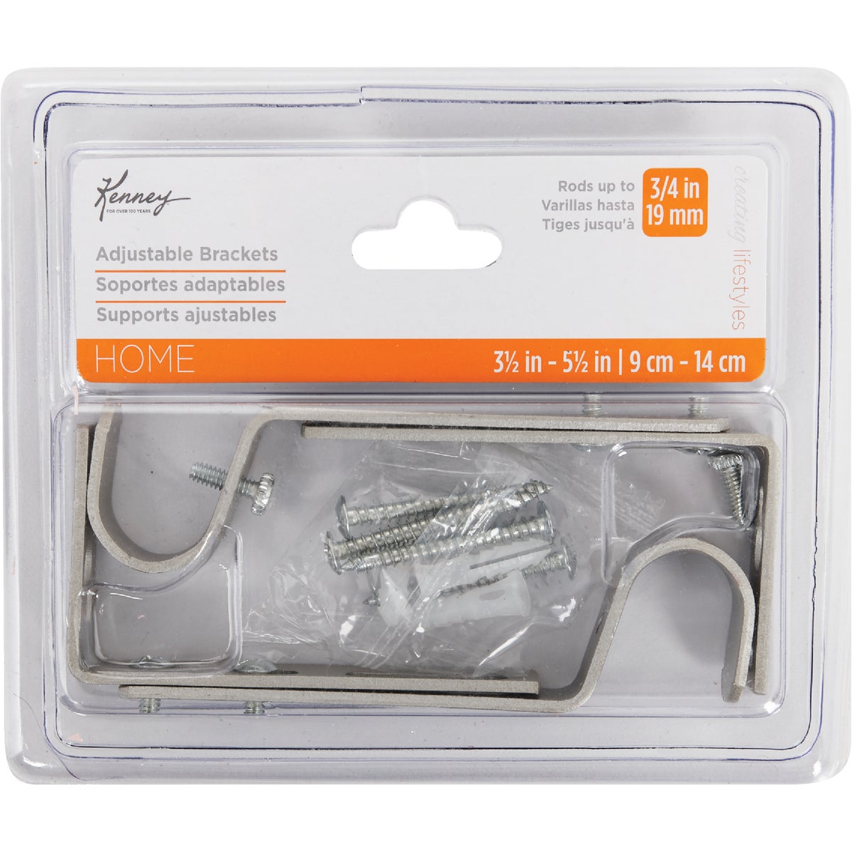 Kenney Adjustable Single Satin Nickel Curtain Rod Bracket (2-Pack) Image 2