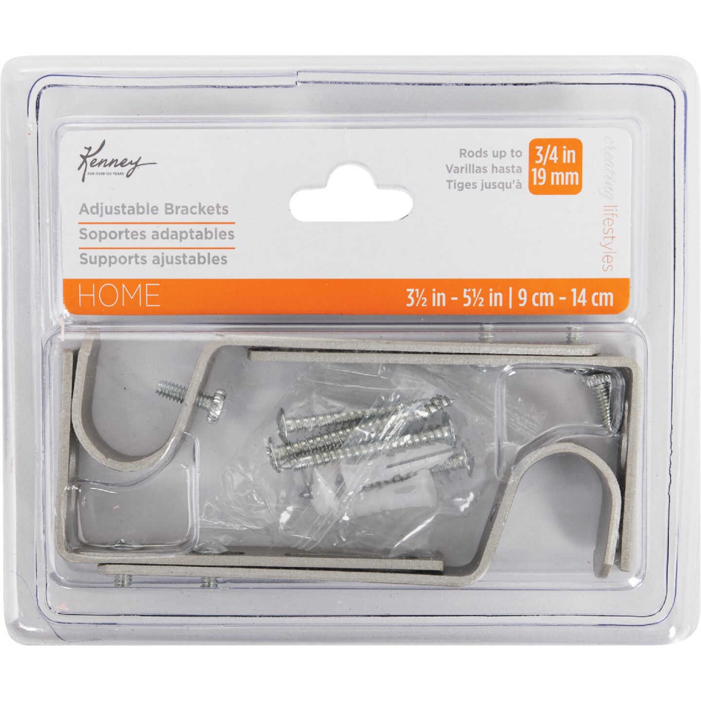 Kenney Adjustable Single Satin Nickel Curtain Rod Bracket (2-Pack) Image 2