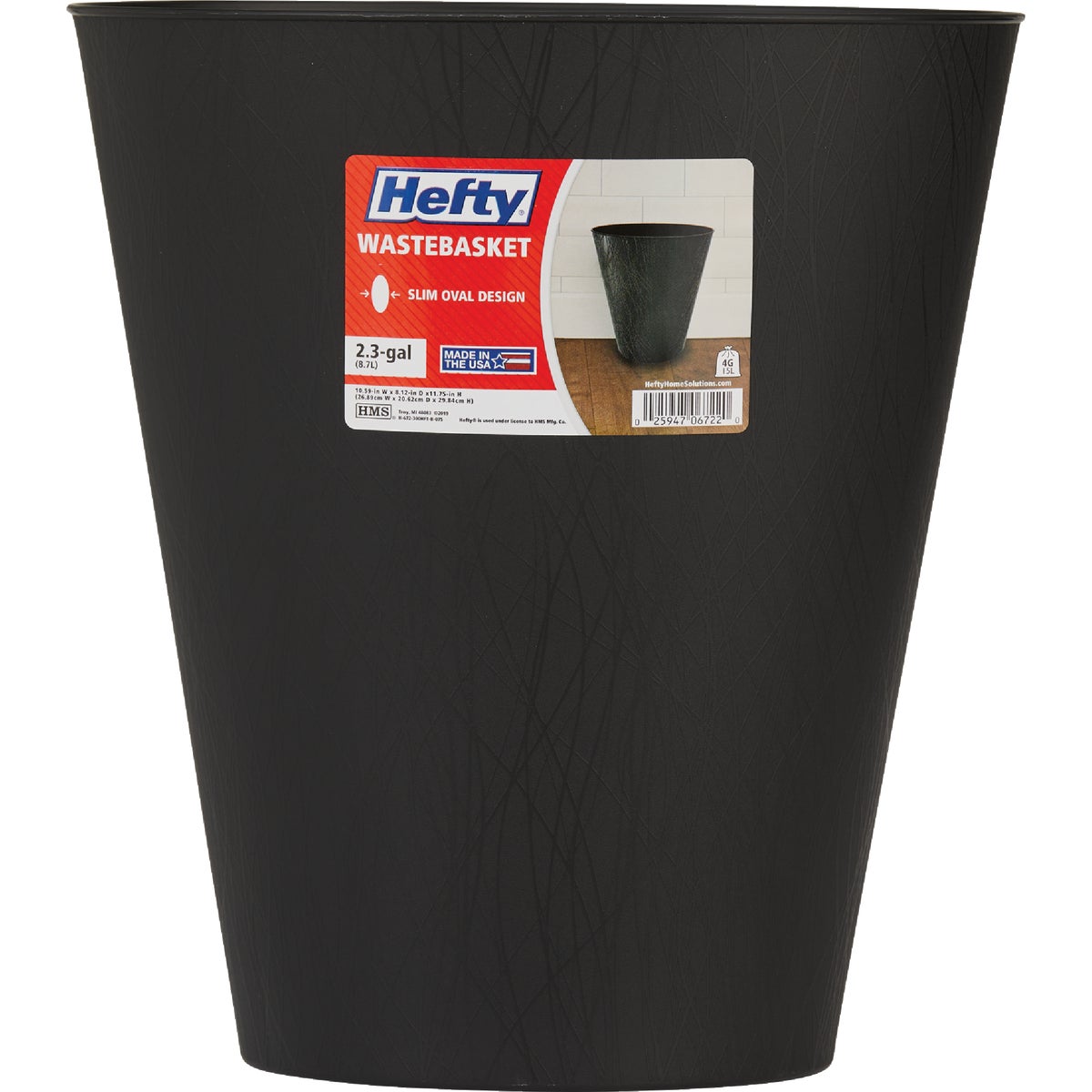 Hefty 2.3 Gal. Black Wastebasket Image 2