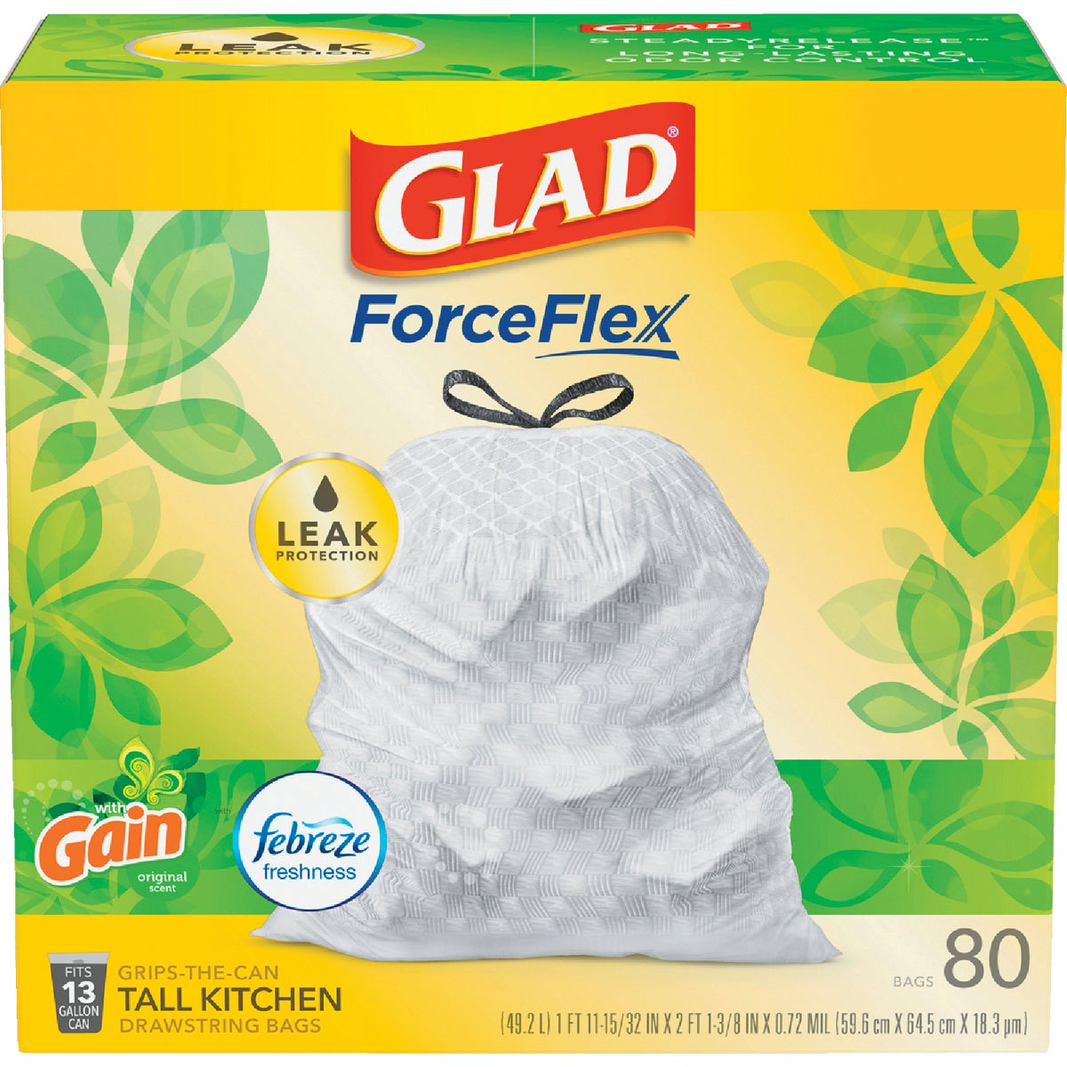 Glad Febreze 13 Gal. Gain Tall Kitchen White Trash Bag (80-Count) Image 1