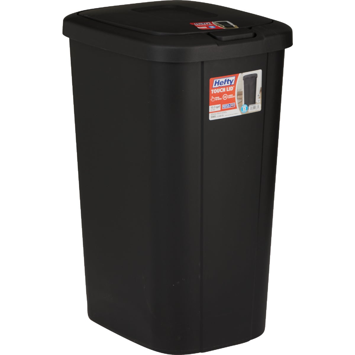Hefty 13 Gal. Black Wastebasket with Lid Image 1