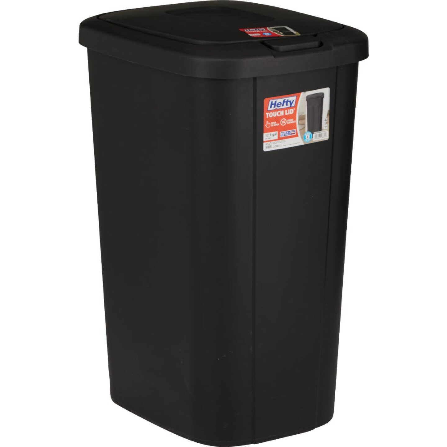 Hefty 13 Gal. Black Wastebasket with Lid Image 1