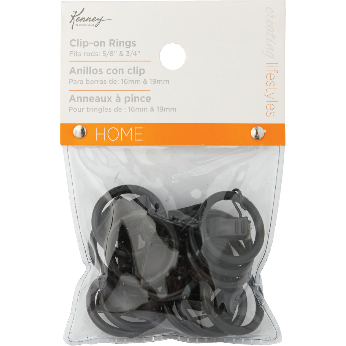 Kenney 5/8 In. To 3/4 In. Clip Curtain Ring, Black (14-Pack) Image 2