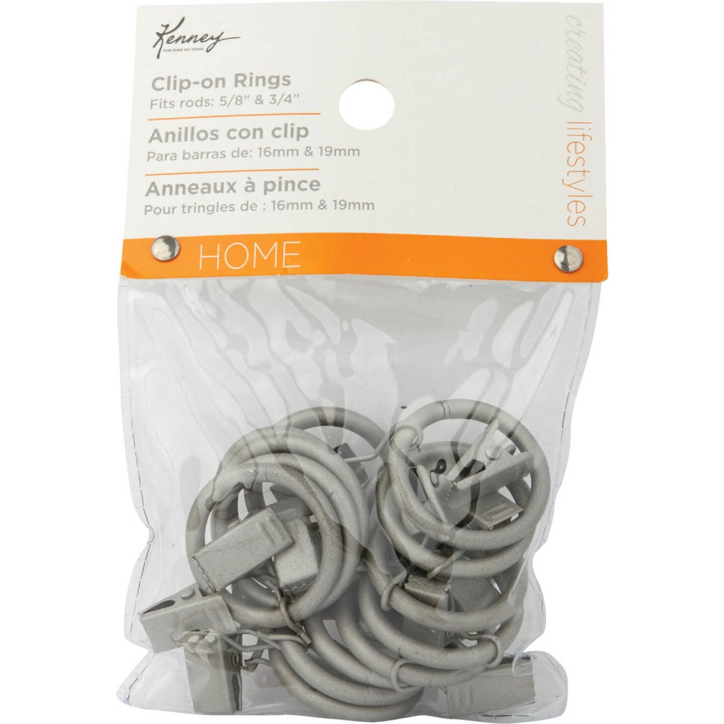 Kenney 5/8 In. To 3/4 In. Clip Curtain Ring, Pewter (14-Pack) Image 2