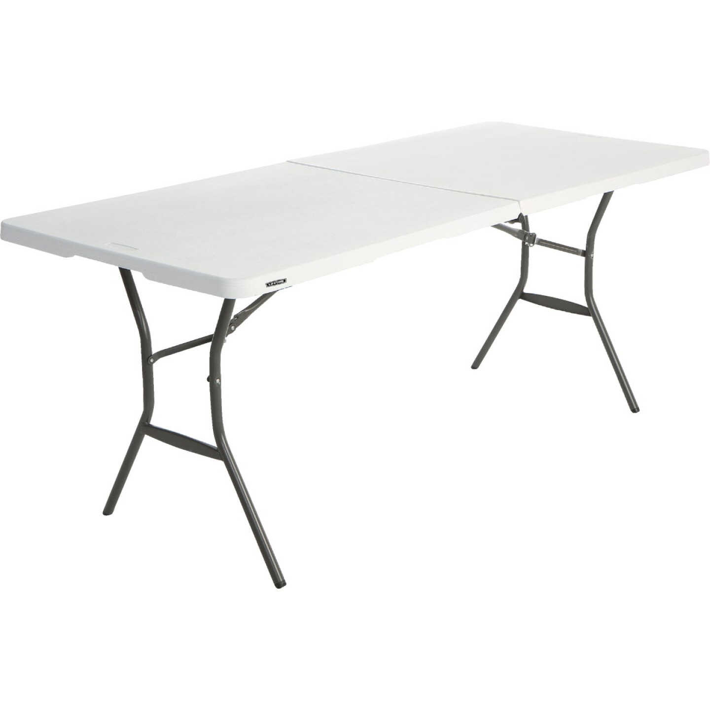 Lifetime Essential 6 Ft. x 30 In. White Granite Fold-In-Half Table Image 1