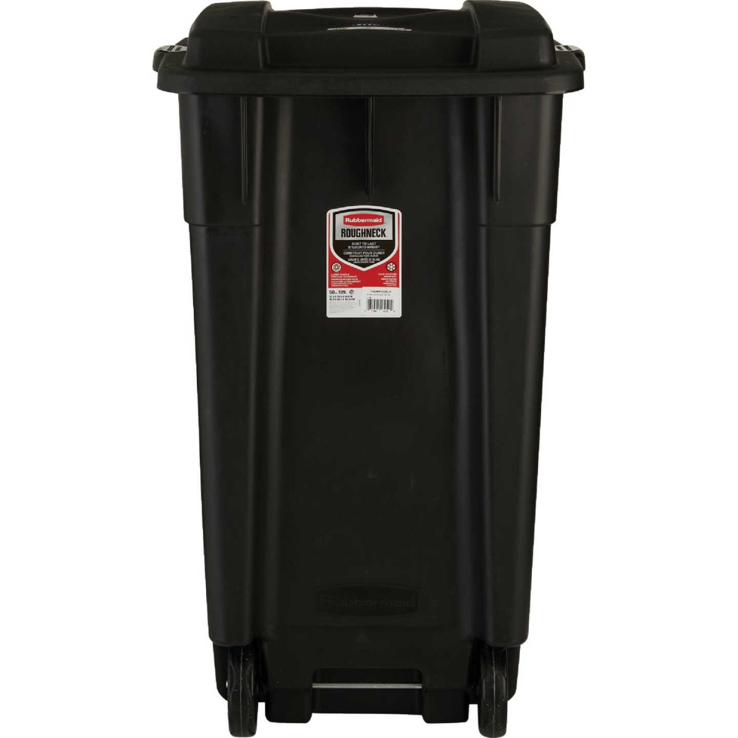 Rubbermaid 50 Gal. Black Wheeled Trash Can with Lid Image 6