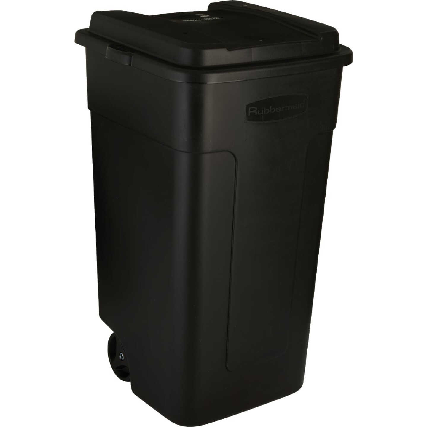 Rubbermaid 50 Gal. Black Wheeled Trash Can with Lid Image 1