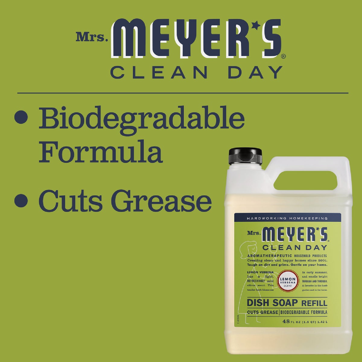 Mrs. Meyer's Clean Day 48 Oz. Lemon Verbena Liquid Dish Soap Refill Image 2