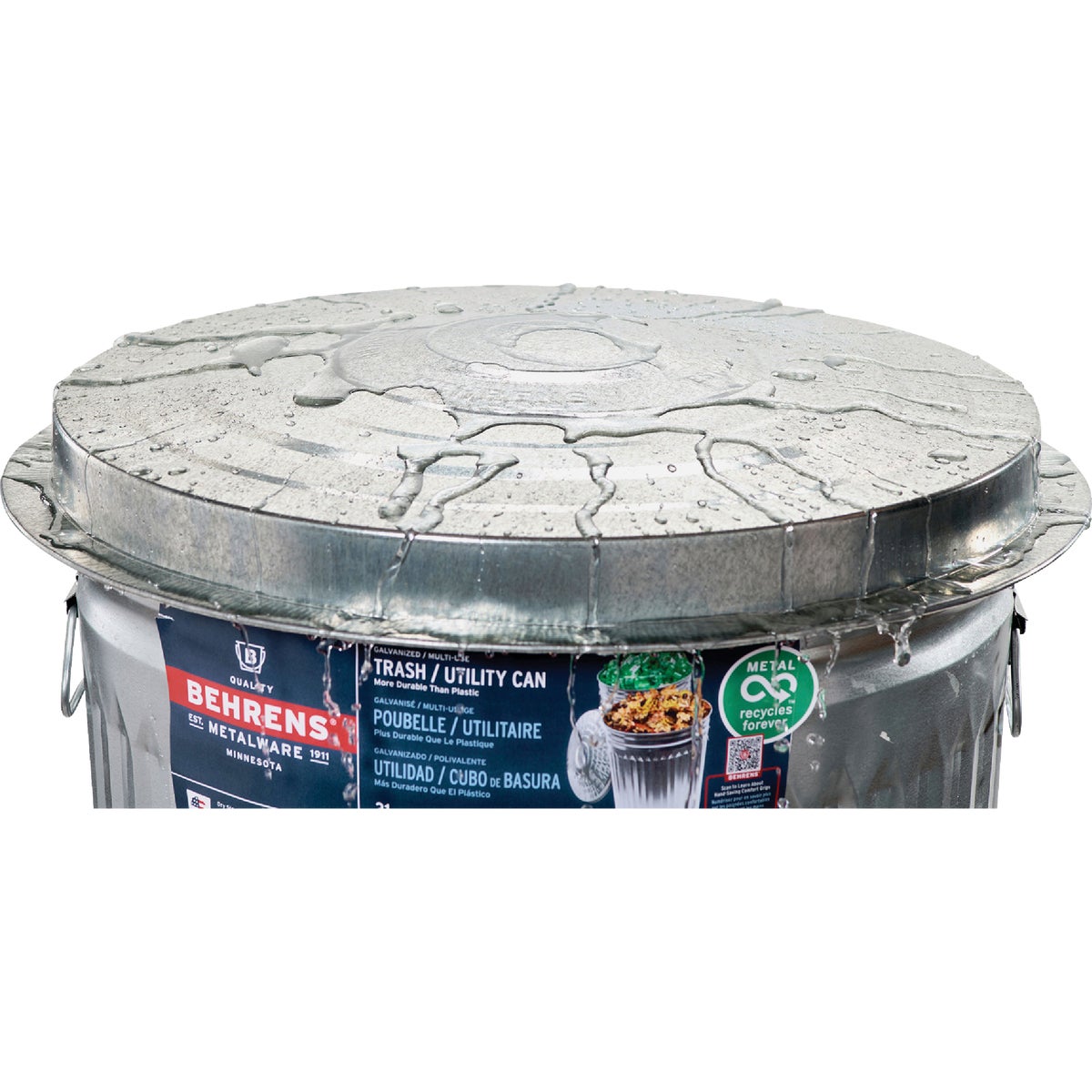 Behrens 31 Gal. Silver Trash Can with Lid Image 4