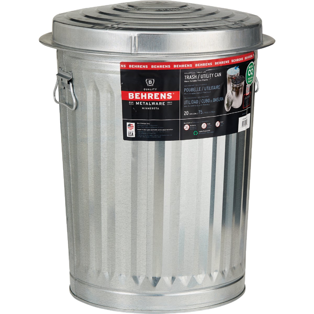 Behrens 20 Gal. Silver Trash Can with Lid