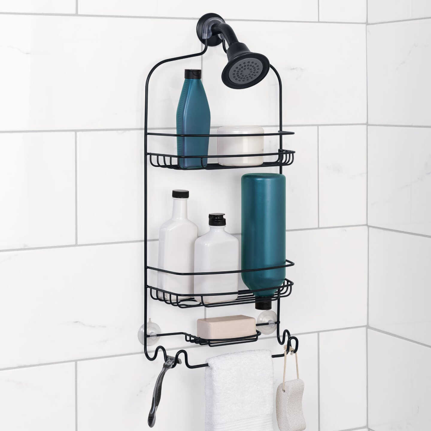 Zenna Home 11 In. x 24 In. Hanging Shower Caddy, Matte Black Image 2