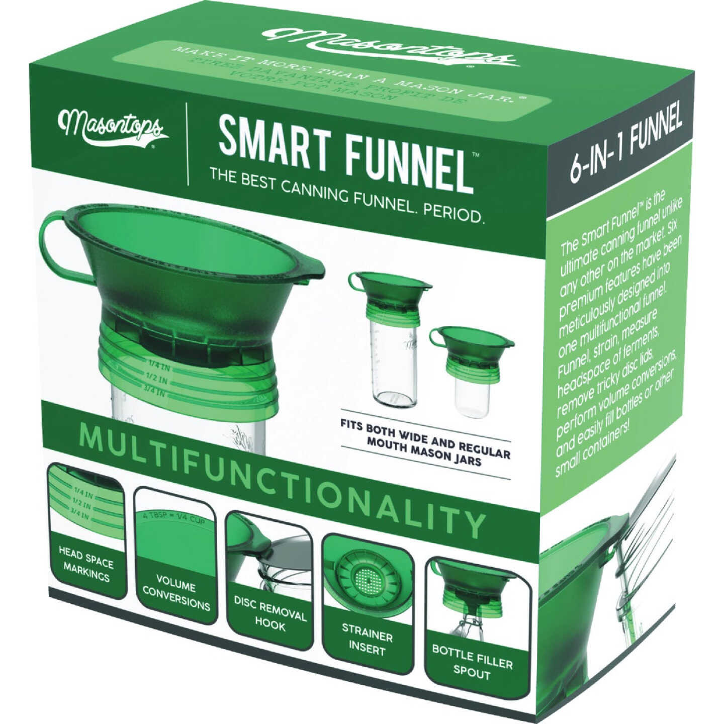 Masontops Smart Funnel 6-in-1 Multifunctional Canning Funnel, Green Image 1