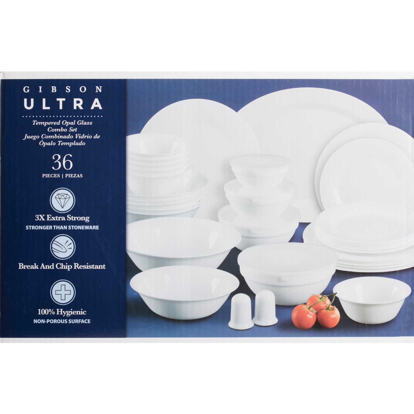 Gibson Home Ultra White Shadow Opal Glass Dinnerware Set (36-Piece) Image 3