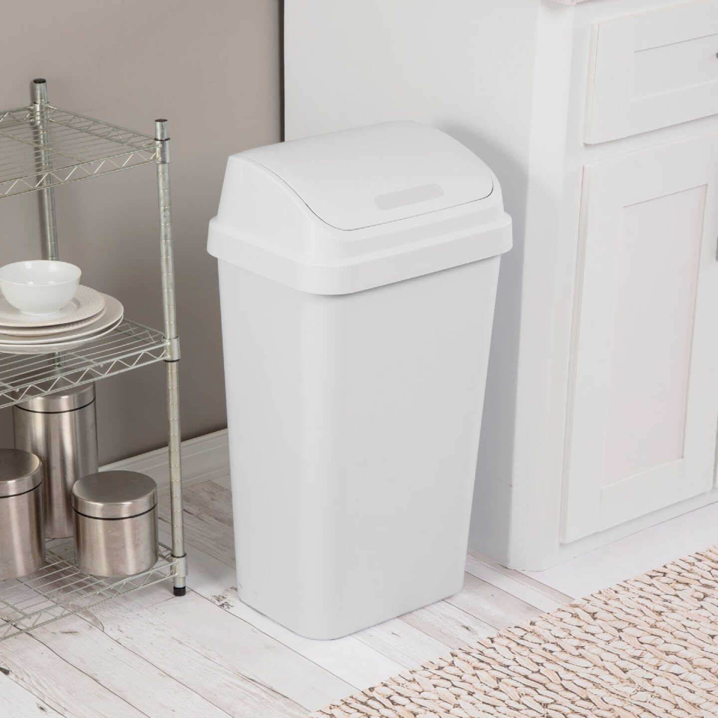 Sterilite 13 Gal. White Swing Top Wastebasket Image 3