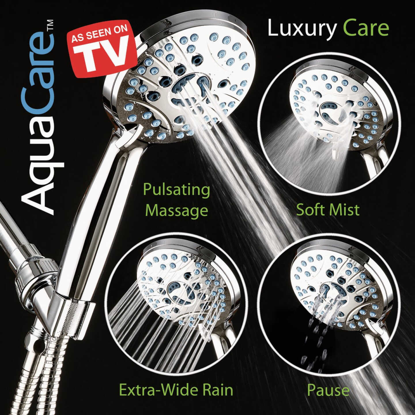 AquaCare Chrome 8-Setting Handheld Shower Head Image 2